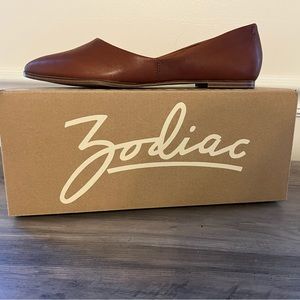 Zodiac Hill Cognac Leather Pointed Toe Lightweight Slip On Ballet Flats